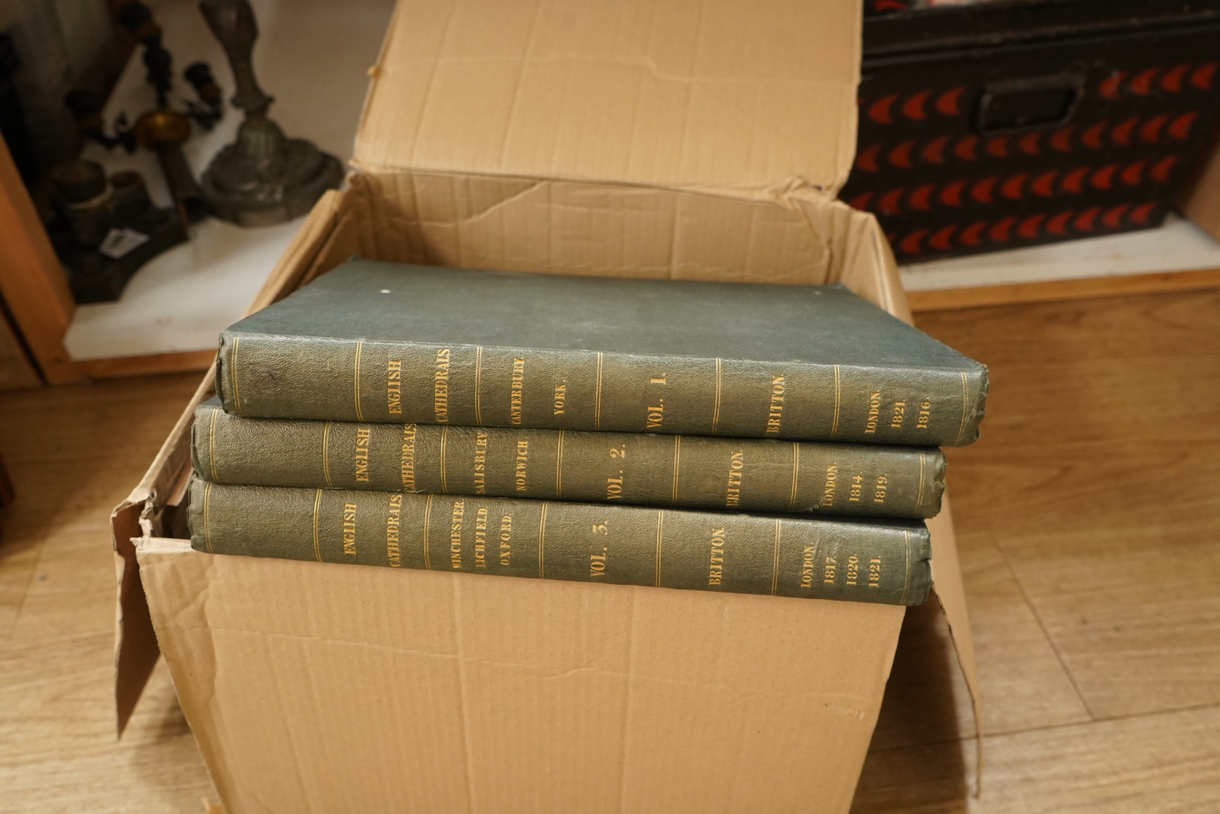 Britton, John - Cathedral Antiquities of Great Britain, 6 vols., comprising (bound together): Canterbury and York; Sailsbury and Norwich; Winchester, Lichfield and Oxford; Wells and Exeter; Peterborough, Gloucester and B